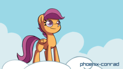 Size: 640x360 | Tagged: safe, artist:phoenix-conrad, imported from derpibooru, scootaloo, pegasus, pony, animated, cloud, cute, cutealoo, female, filly, gif, on a cloud, solo, wind