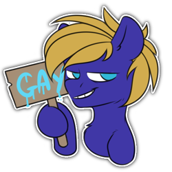 Size: 512x512 | Tagged: safe, artist:slumlordd, imported from derpibooru, oc, oc only, oc:cloud quake, pony, chest fluff, male, sign, simple background, smug, solo, sticker, transparent background