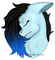 Size: 1079x1190 | Tagged: safe, artist:fandomtrashsammy, imported from derpibooru, oc, oc only, pony, eyes closed, female, frown, gradient mane, mare, open mouth, simple background, solo, transparent background, watermark