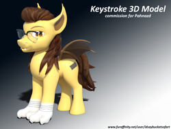 Size: 1200x900 | Tagged: safe, artist:idsaybucketsofart, imported from derpibooru, oc, oc:keystroke, bat pony, hybrid, 3d, glasses, simple background