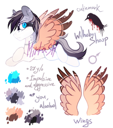 Size: 1500x1700 | Tagged: safe, artist:mirtash, imported from derpibooru, oc, oc only, oc:wilhelm sharp, bird, bird pone, pegasus, pony, adoptable, blue eyes, male, rcf community, solo, stallion, wings