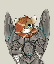 Size: 800x950 | Tagged: safe, artist:sinrar, imported from derpibooru, oc, oc:wild spice, anthro, pegasus, fallout equestria, anthro oc, armor, enclave, enclave armor, folded wings, piercing, power armor