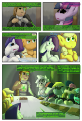 Size: 2160x3168 | Tagged: safe, artist:firefanatic, imported from derpibooru, applejack, bon bon, derpy hooves, lyra heartstrings, rarity, sweetie drops, twilight sparkle, cyborg, human, monster pony, original species, tatzlpony, comic:agents of hoo-men, species swap, tatzljack, what is hoo-man