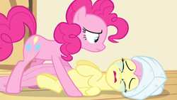 Size: 1280x720 | Tagged: safe, imported from derpibooru, screencap, fluttershy, pinkie pie, earth pony, pegasus, pony, filli vanilli, crying, duo, out of context, towel