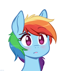 Size: 485x473 | Tagged: safe, artist:higgly-chan, imported from derpibooru, rainbow dash, pony, blushing, bust, cute, dashabetes, female, mare, portrait, simple background, solo, white background