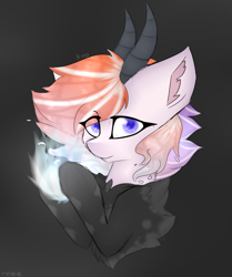 Size: 906x1083 | Tagged: safe, artist:mariadraws410, imported from derpibooru, oc, oc only, oc:shub, dracony, hybrid, pony, bust, female, gray background, looking at you, magic, mare, simple background, solo