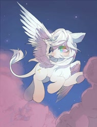 Size: 730x960 | Tagged: safe, artist:little strange, imported from derpibooru, oc, oc only, oc:prism, alicorn, pony, alicorn oc, flying, leonine tail, solo