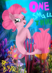 Size: 1000x1414 | Tagged: safe, artist:neonskullcharm, imported from derpibooru, pinkie pie, seapony (g4), my little pony: the movie, female, one small thing, seapony pinkie pie, solo