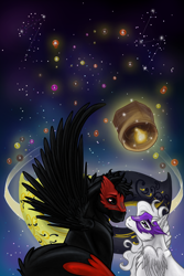 Size: 2000x3000 | Tagged: safe, artist:aleirina, imported from derpibooru, oc, pegasus, pony, female, male, mask, oc x oc, pony island, shipping, space, straight