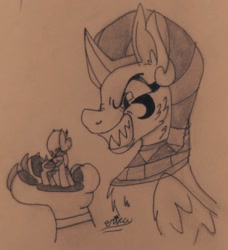 Size: 1024x1124 | Tagged: safe, artist:jinxedwolfxd, imported from derpibooru, somnambula, sphinx (character), sphinx, duo, monochrome, size difference