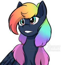 Size: 797x830 | Tagged: safe, artist:awoken artist, imported from derpibooru, oc, oc only, oc:hazel charm, pegasus, pony, gradient mane, rainbow hair, simple background, solo, white background