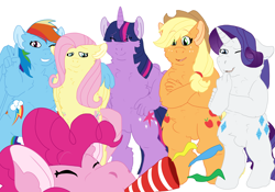 Size: 10000x7000 | Tagged: safe, artist:venomlion3, imported from derpibooru, applejack, fluttershy, pinkie pie, rainbow dash, rarity, twilight sparkle, alicorn, anthro, absurd resolution, chest fluff, mane six, twilight sparkle (alicorn)