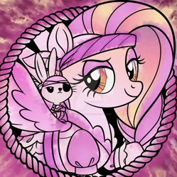 Size: 1024x1029 | Tagged: safe, artist:kirbyjustforfun, imported from derpibooru, angel bunny, fluttershy, my little pony: the movie, clothes, eyepatch, female, headband, pirate costume, pirate fluttershy, shirt, solo, watermark