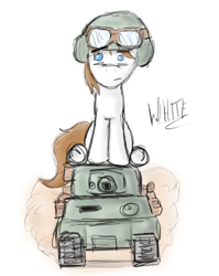 Size: 506x636 | Tagged: safe, artist:magicalhoney, imported from derpibooru, oc, oc only, oc:white, pony, goggles, helmet, male, sherman (tank), sherman tank, sketchy, solo, tank (vehicle)