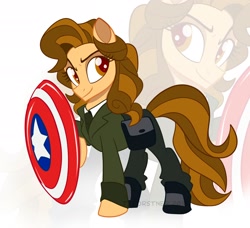 Size: 2190x1994 | Tagged: safe, artist:nanook123, imported from derpibooru, earth pony, pony, agent carter, captain america, clothes, crossover, female, looking at you, mare, marvel, peggy carter, ponified, shield, zoom layer