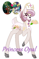 Size: 492x746 | Tagged: safe, artist:superrosey16, imported from derpibooru, blackthorn, princess celestia, oc, oc:opal, deer pony, hybrid, original species, celesthorn, cloven hooves, female, interspecies offspring, male, offspring, parent:blackthorn, parent:princess celestia, parents:celesthorn, shipping, simple background, solo, straight, transparent background