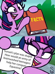 Size: 760x1015 | Tagged: safe, artist:quarium edits, edit, imported from derpibooru, sunset shimmer, twilight sparkle, alicorn, drama, ed edd n eddy, exploitable meme, meme, op is a duck, twilight sparkle (alicorn), twilight's fact book