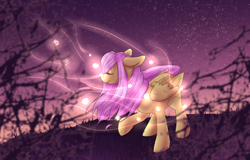 Size: 1280x820 | Tagged: safe, artist:rainpath5466, imported from derpibooru, fluttershy, pegasus, pony, eyes closed, female, floppy ears, mare, night, profile, raised hoof, smiling, solo, standing, windswept mane, wings