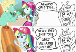 Size: 1229x848 | Tagged: safe, artist:ilaria122, artist:threetwotwo32232, imported from derpibooru, gladys, princess cadance, rainbow dash, zephyr breeze, alicorn, blue crushed, equestria girls, equestria girls series, always ship this, anti-shipping, belly button, clothes, comic, dialogue, exploitable meme, female, hat, male, meme, midriff, multicolored hair, my hero academia, parody, princess of shipping, shipper on deck, shipping, straight, surfboard, swimsuit, zephdash