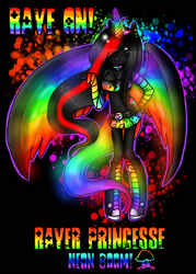 Size: 1123x1568 | Tagged: safe, artist:nekomellow, imported from derpibooru, oc, oc only, oc:princess neon boom, alicorn, anthro, original species, alicorn oc, breasts, cleavage, converse, female, neon pony, rave, scene kid, shoes, solo
