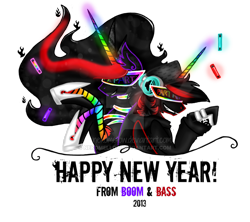 Size: 1024x908 | Tagged: safe, artist:nekomellow, imported from derpibooru, oc, oc only, oc:prince neon bass, oc:princess neon boom, alicorn, original species, alicorn oc, brother and sister, duo, female, happy new year, holiday, male, neon pony, simple background, transparent background