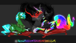 Size: 1024x577 | Tagged: safe, artist:nekomellow, imported from derpibooru, oc, oc only, oc:lightning spark, oc:princess neon boom, alicorn, original species, alicorn oc, duo, neon pony