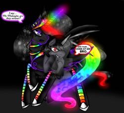 Size: 900x821 | Tagged: safe, artist:nekomellow, imported from derpibooru, oc, oc only, oc:midnight estelle, oc:princess neon boom, alicorn, original species, alicorn oc, converse, duo, neon pony, shoes