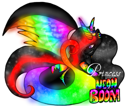 Size: 1698x1438 | Tagged: safe, artist:nekomellow, imported from derpibooru, oc, oc only, oc:princess neon boom, alicorn, original species, alicorn oc, neon pony, simple background, solo, transparent background