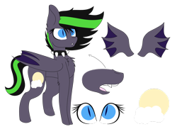 Size: 1024x744 | Tagged: safe, artist:tomboygirl45, imported from derpibooru, oc, oc only, oc:lunar night, bat pony, pony, bat pony oc, eye, fangs, female, mare, reference sheet, simple background, solo, transparent background