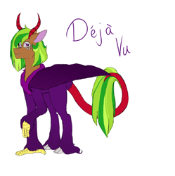 Size: 582x585 | Tagged: safe, artist:purplellamaswag, imported from derpibooru, oc, oc only, oc:deja vu, interspecies offspring, magical gay spawn, offspring, parent:discord, parent:spike, parents:dispike, solo