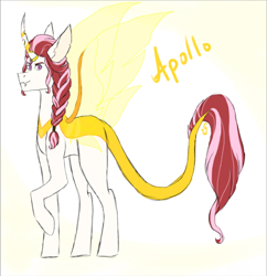 Size: 596x616 | Tagged: safe, artist:purplellamaswag, imported from derpibooru, oc, oc only, oc:apollo, changepony, pony, magical lesbian spawn, offspring, parent:princess celestia, parent:queen chrysalis, parents:chryslestia, solo