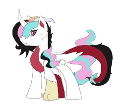 Size: 1131x951 | Tagged: safe, artist:alawdulac, imported from derpibooru, oc, oc only, oc:icara, draconequus, hybrid, draconequus oc, interspecies offspring, offspring, parent:discord, parent:princess celestia, parents:dislestia, simple background, solo, white background