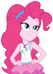 Size: 2041x2822 | Tagged: safe, artist:sketchmcreations, imported from derpibooru, pinkie pie, constructive criticism, equestria girls, equestria girls series, clothes, constructive criticism: pinkie pie, female, geode of sugar bombs, hand on hip, lidded eyes, magical geodes, rah rah skirt, simple background, skirt, smiling, solo, transparent background, vector