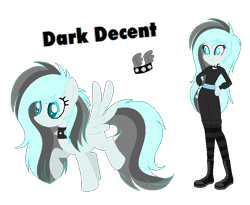 Size: 825x675 | Tagged: safe, artist:mintoria, imported from derpibooru, oc, oc only, oc:dark decent, pegasus, pony, equestria girls, base used, clothes, female, mare, reference sheet, scene kid, simple background, solo, transparent background