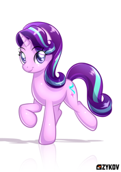 Size: 1024x1449 | Tagged: safe, artist:ikuvaito, imported from derpibooru, starlight glimmer, pony, unicorn, cute, female, glimmerbetes, looking at you, mare, raised hoof, raised leg, simple background, smiling, solo, white background