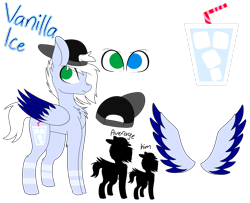 Size: 1024x830 | Tagged: safe, artist:tomboygirl45, imported from derpibooru, oc, oc only, oc:vanilla ice, pegasus, pony, backwards ballcap, baseball cap, bendy straw, cap, drinking straw, hat, heterochromia, male, reference sheet, simple background, soda, solo, stallion, straw, transparent background, two toned wings