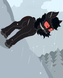 Size: 2601x3189 | Tagged: safe, artist:paskanaakka, derpibooru exclusive, imported from derpibooru, pony, angry, assassin, female, fuck physics, knife, mare, mouth hold, ponified, red eyes, shadowmere, skyrim, snow, snowfall, solo, the elder scrolls, unshorn fetlocks