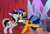 Size: 3936x2665 | Tagged: safe, artist:graphene, imported from derpibooru, oc, oc only, oc:glowstick explosion, oc:rory gigabyte, pegasus, pony, backstage, curtain, curtains, female, hug, mare, stage