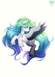 Size: 928x1300 | Tagged: safe, artist:margony, imported from derpibooru, oc, oc only, pegasus, pony, blushing, commission, female, long mane, looking at you, mare, simple background, solo, spread wings, unshorn fetlocks, white background, wings