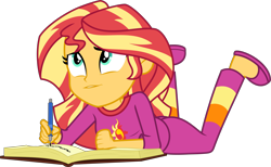 Size: 4868x3000 | Tagged: safe, artist:theartsyemporium, deleted from derpibooru, imported from derpibooru, sunset shimmer, equestria girls, equestria girls series, forgotten friendship, .svg available, absurd resolution, ass, clothes, daydream, female, journal, pajamas, pen, simple background, slippers, solo, transparent background, vector