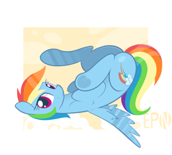 Size: 3449x3101 | Tagged: safe, artist:b-epon, imported from derpibooru, rainbow dash, pegasus, pony, ass up, butt, female, frog (hoof), looking at you, mare, on back, plot, smiling, solo, spread wings, underhoof, wings