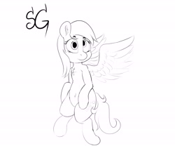 Size: 6000x5000 | Tagged: safe, artist:sunlightgryphon, derpibooru exclusive, imported from derpibooru, derpy hooves, pegasus, pony, absurd resolution, belly button, chest fluff, ear fluff, flying, monochrome