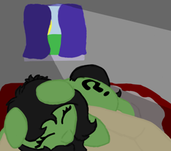 Size: 1000x885 | Tagged: safe, artist:redcrow32, imported from derpibooru, oc, oc only, oc:filly anon, human, pony, bed, cuddling, cute, eyes closed, female, filly, floppy ears, holding a pony, human on pony snuggling, sleeping, snuggling, sunlight, window