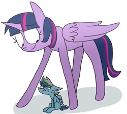 Size: 765x690 | Tagged: safe, artist:kabukipie, imported from derpibooru, twilight sparkle, oc, oc:daring streak, alicorn, pegasus, pony, colt, magical lesbian spawn, male, next generation, offspring, parent:rainbow dash, parent:twilight sparkle, parents:twidash, simple background, size difference, twilight sparkle (alicorn), white background