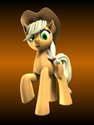Size: 1500x2000 | Tagged: safe, artist:argos90, imported from derpibooru, applejack, earth pony, pony, 3d, cowboy hat, female, gradient background, hat, looking at you, mare, model, render, solo