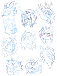 Size: 648x864 | Tagged: safe, imported from derpibooru, oc, bat pony, changeling, deer, dragon, earth pony, fox, hippogriff, pegasus, pony, unicorn, pony town, antlers, drugs, ear piercing, earring, emotions, fangs, female, glasses, jewelry, joint, male, mare, marijuana, piercing, profiles, sketch, stallion, wip