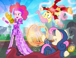 Size: 900x695 | Tagged: safe, artist:pixelkitties, imported from derpibooru, bon bon, fluttershy, pinkie pie, sweetie drops, earth pony, pegasus, pony, equestria girls, andrea libman, armor, avengers: infinity war, clothes, costume, doctor strange, element of generosity, element of honesty, element of laughter, element of loyalty, element of magic, elements of harmony, equestria is doomed, evil grin, eye of agamotto, female, grin, harmony gauntlet, implied lyra, infinity gauntlet, infinity gems, iron man, iron mare, lyre, magic, mare, marvel, marvel cinematic universe, marvel comics, parody, pixelkitties' brilliant autograph media artwork, smiling, statue, symbol, thanos, this will end in genocide, this will not end well, time stone, trio, voice actor joke, we are doomed, xk-class end-of-the-world scenario