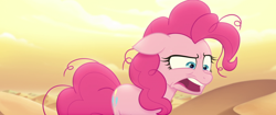 Size: 1920x804 | Tagged: safe, imported from derpibooru, screencap, pinkie pie, earth pony, pony, my little pony: the movie, bone dry desert, coughing, desert, faic, female, mare, messy mane, reaction image, solo