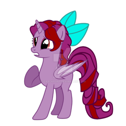 Size: 1024x1024 | Tagged: safe, artist:izaackpony, imported from derpibooru, oc, oc only, oc:isabel, alicorn, bat pony, bat pony alicorn, pony, bat pony oc, bow, female, hair bow, mare, simple background, solo, transparent background, watermark