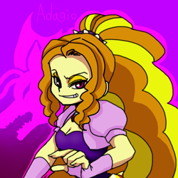 Size: 1000x1000 | Tagged: safe, artist:raika0306, imported from derpibooru, adagio dazzle, siren, equestria girls, breasts, cleavage, clothes, evil grin, fingerless gloves, gloves, grin, lidded eyes, looking at you, smiling